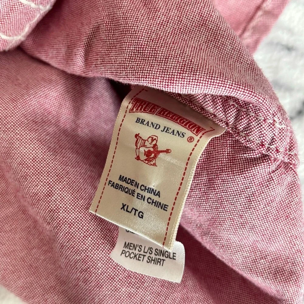 True Religion Shirt XL Mens Button Down Red Cotton‎ Utility Y2K Western Rodeo